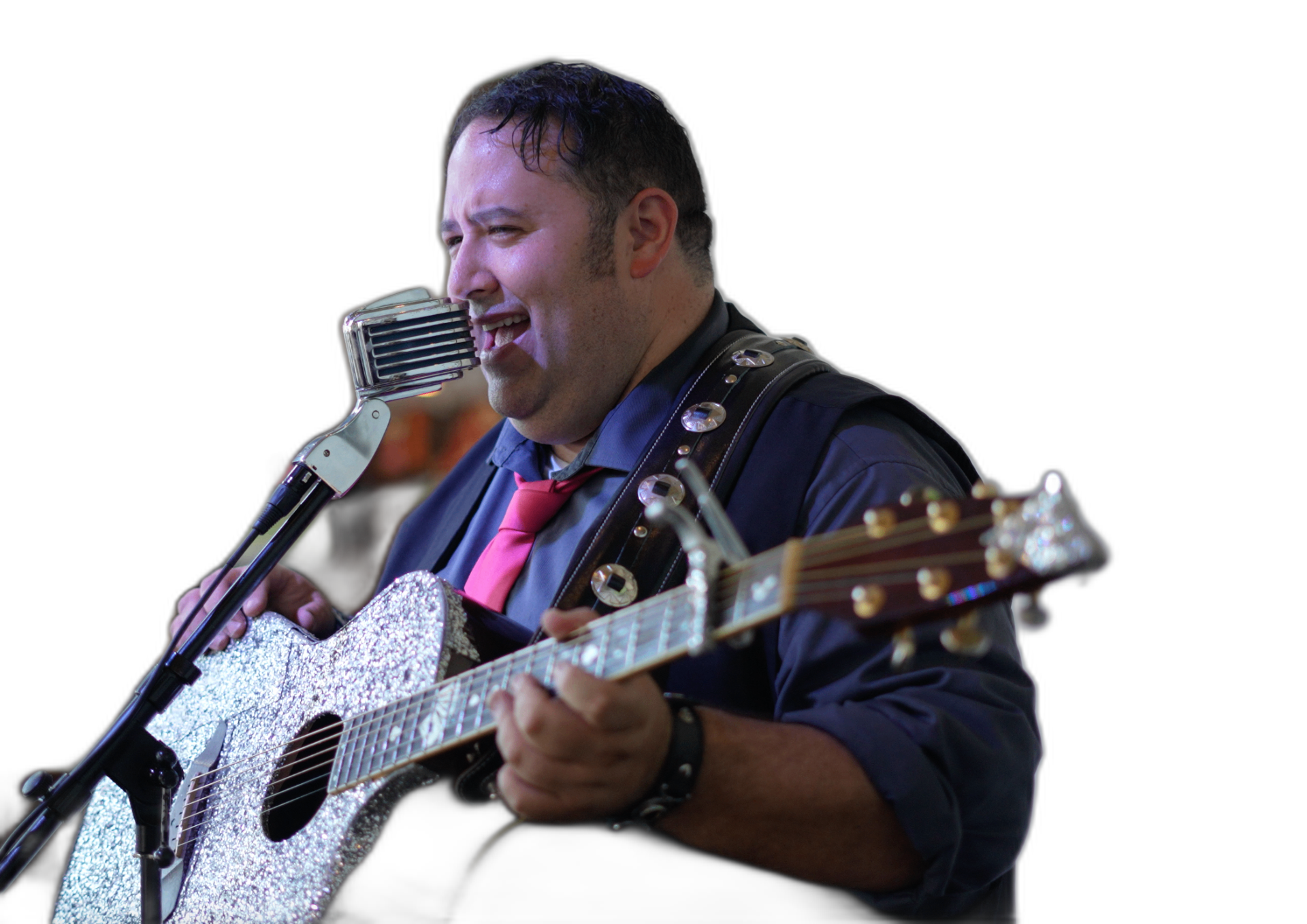 Hal Savar performing on the Las Vegas stage with his shimmering guitar